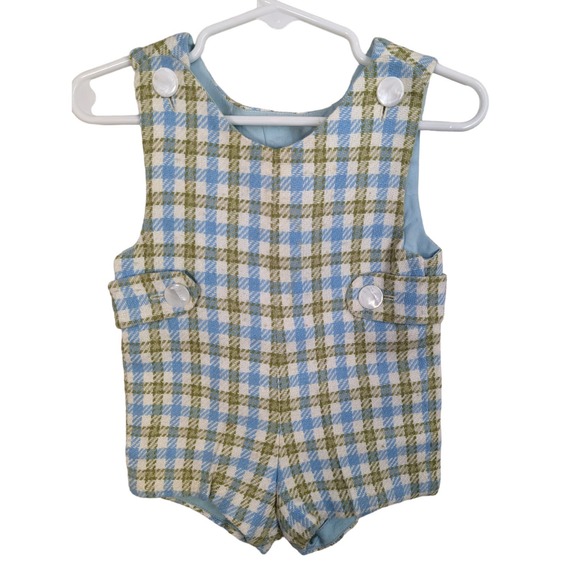 unknown Other - Set of 2 Handmade Vintage 60s Baby Boy Onesies Plaid Classic Infant